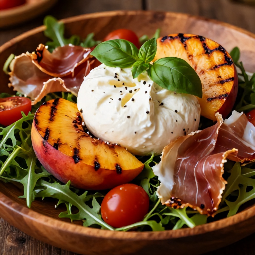 Plated Mediterranean Grilled Peach Salad