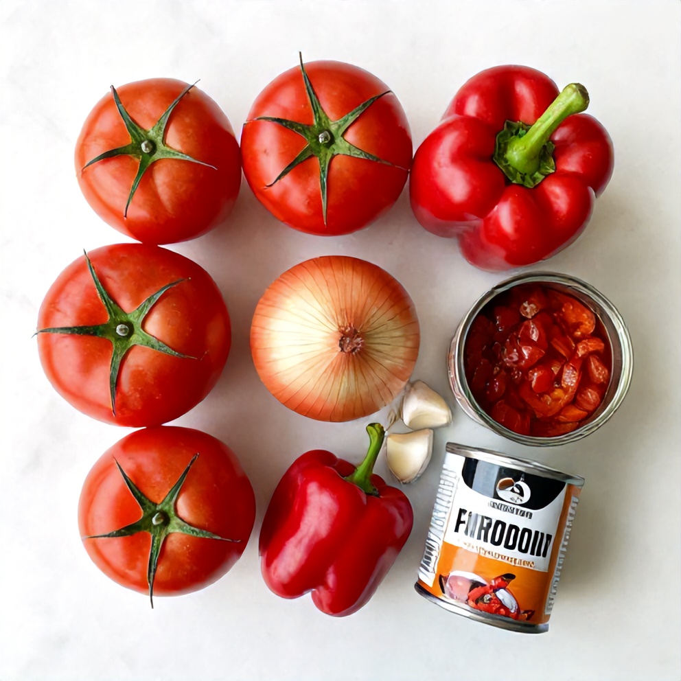 Raw ingredients for Mediterranean Tomato and Roasted Pepper Soup