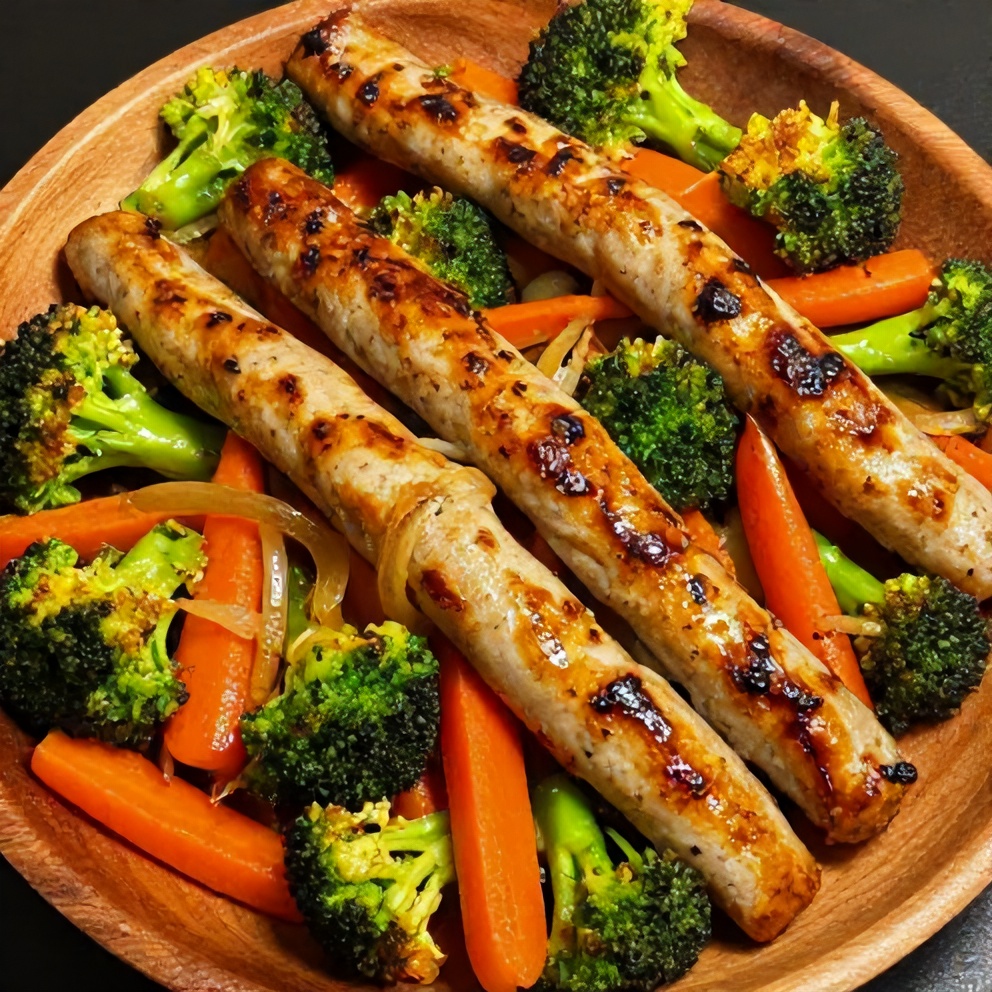Finished One-Pan Honey Garlic Kielbasa and Veggies Dinner