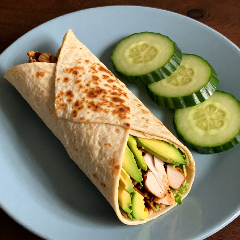 Chicken Avocado Wrap with lettuce and tomato