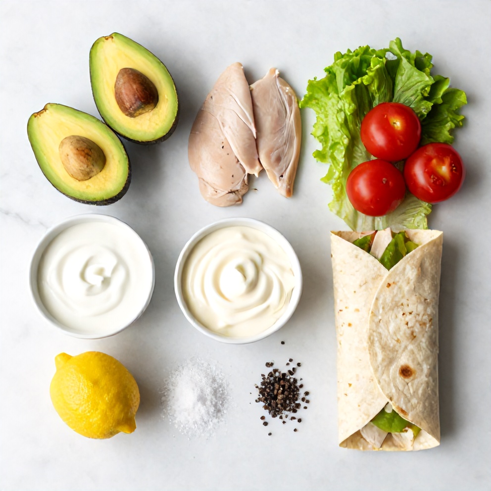Raw ingredients for Chicken Avocado Wrap