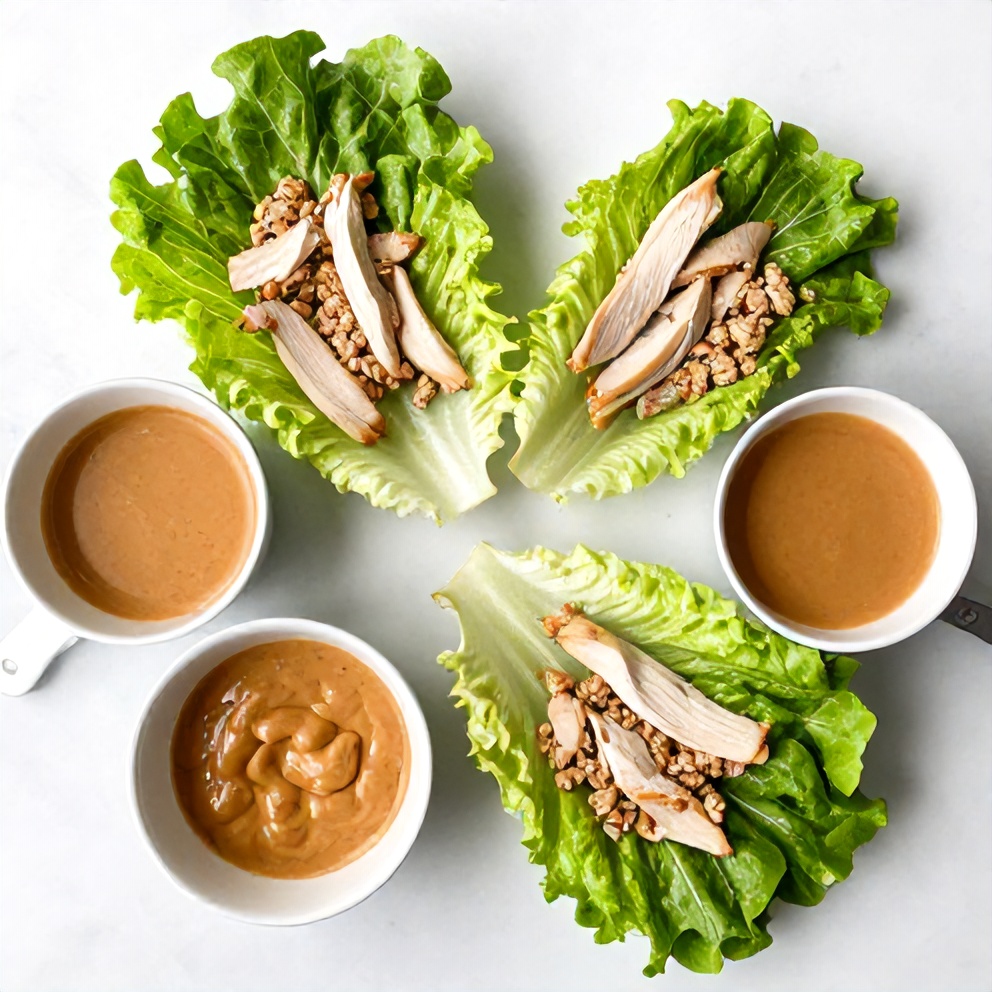 Raw ingredients for chicken lettuce wraps with peanut sauce