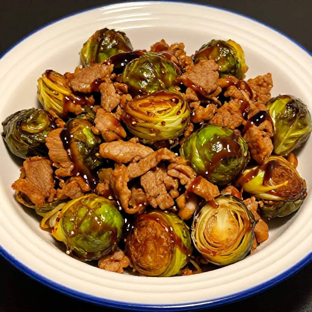 Finished Quick Spicy Pork Brussels Sprouts Bowls