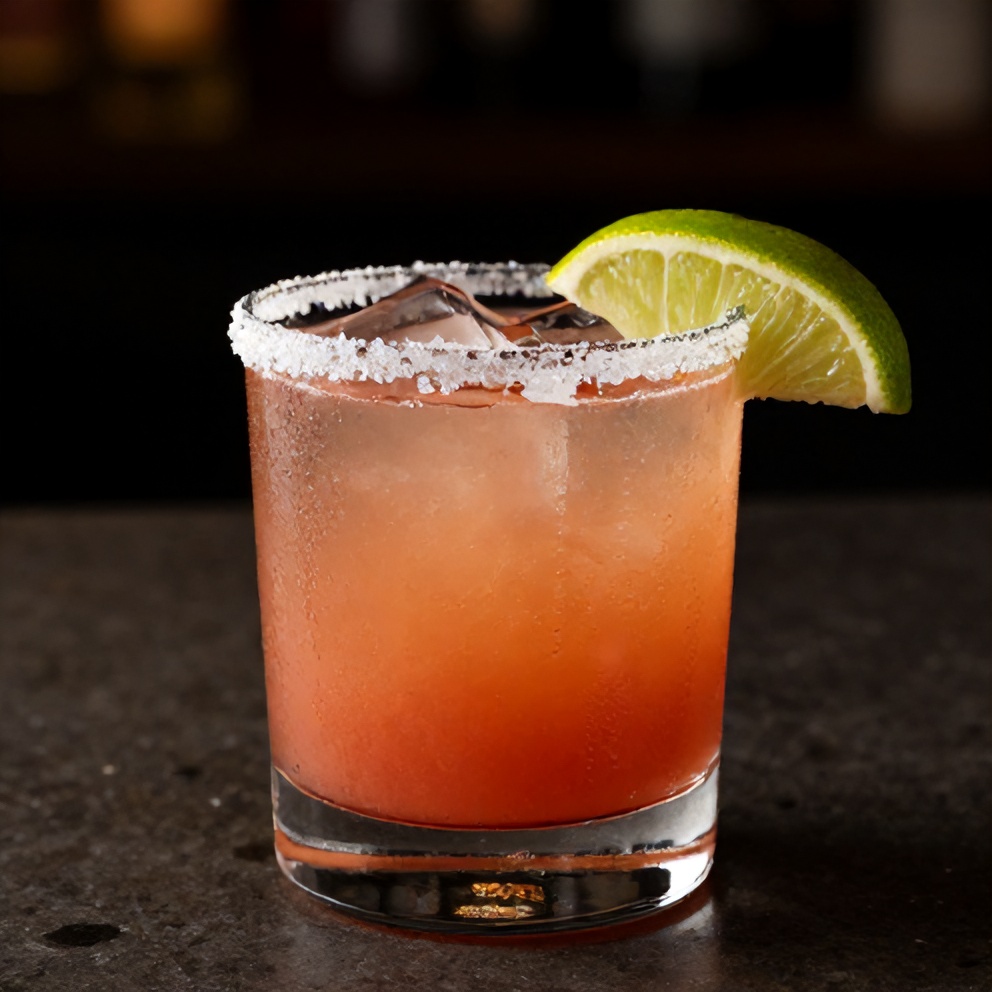 Raspberry Passionfruit Tequila Sour garnished with a lime wheel