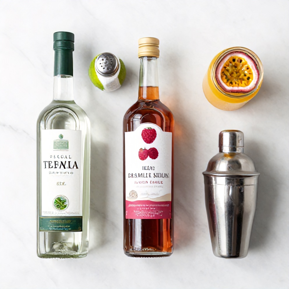 Raspberry Passionfruit Tequila Sour ingredients