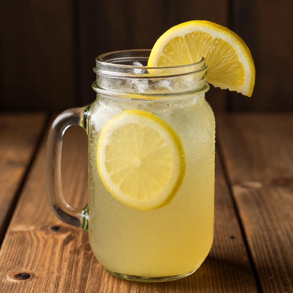 Guava White Tea Lemonade served in a mason jar with a lemon wheel garnish