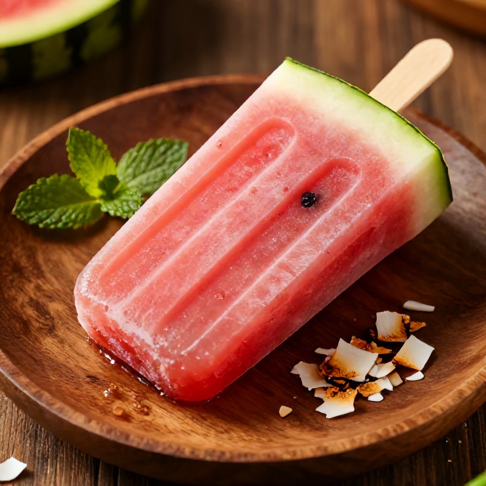 Watermelon Coconut Popsicles on a popsicle stick