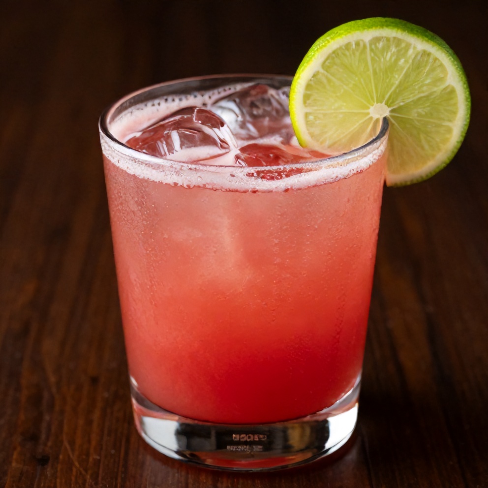 Watermelon Rose Cooler garnished with a lime wheel and served in a glass