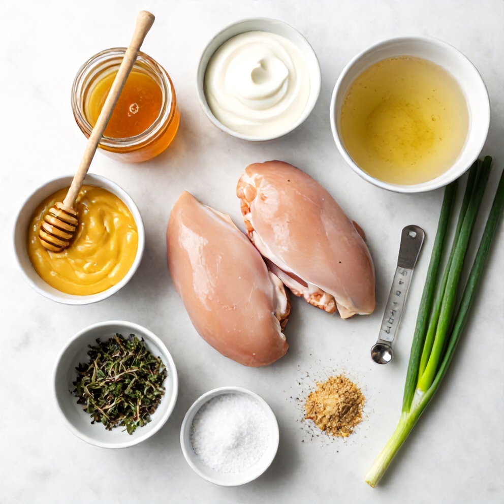 Raw ingredients for honey mustard chicken in the slow cooker