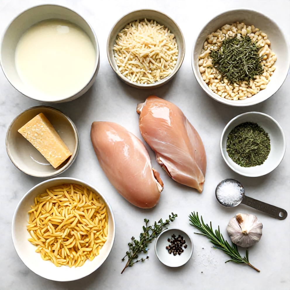 Raw ingredients for Slow Cooker Parmesan Herb Chicken with Creamy Orzo