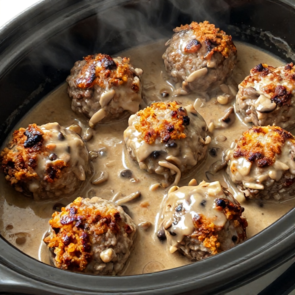 slow cooker Salisbury steak meatballs