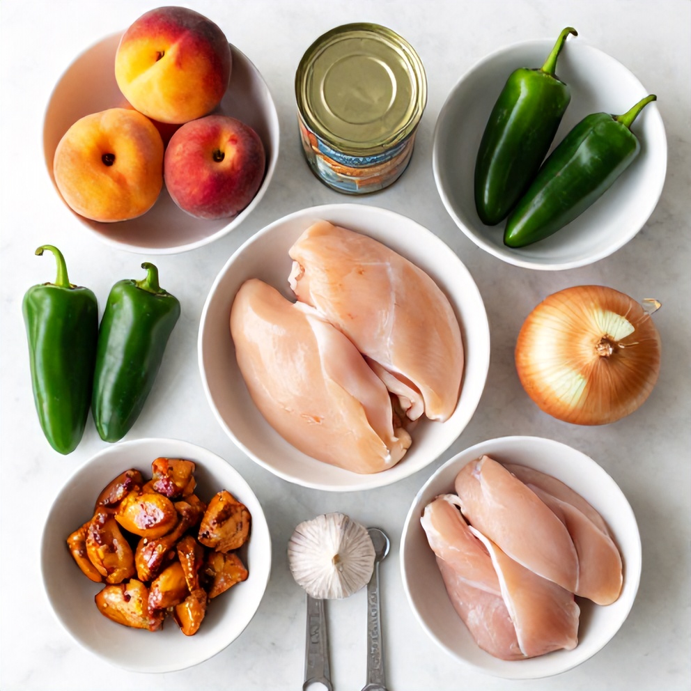 Raw ingredients for Spicy Jalapeño Peach Chicken