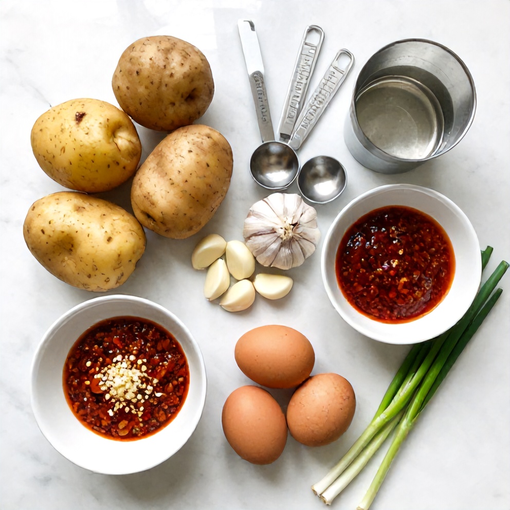 Ingredients for Spicy Potato Noodles with Garlic and Chili Sauce