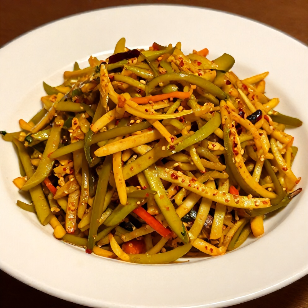 Plated serving of sweet and spicy pickle slaw on a white plate