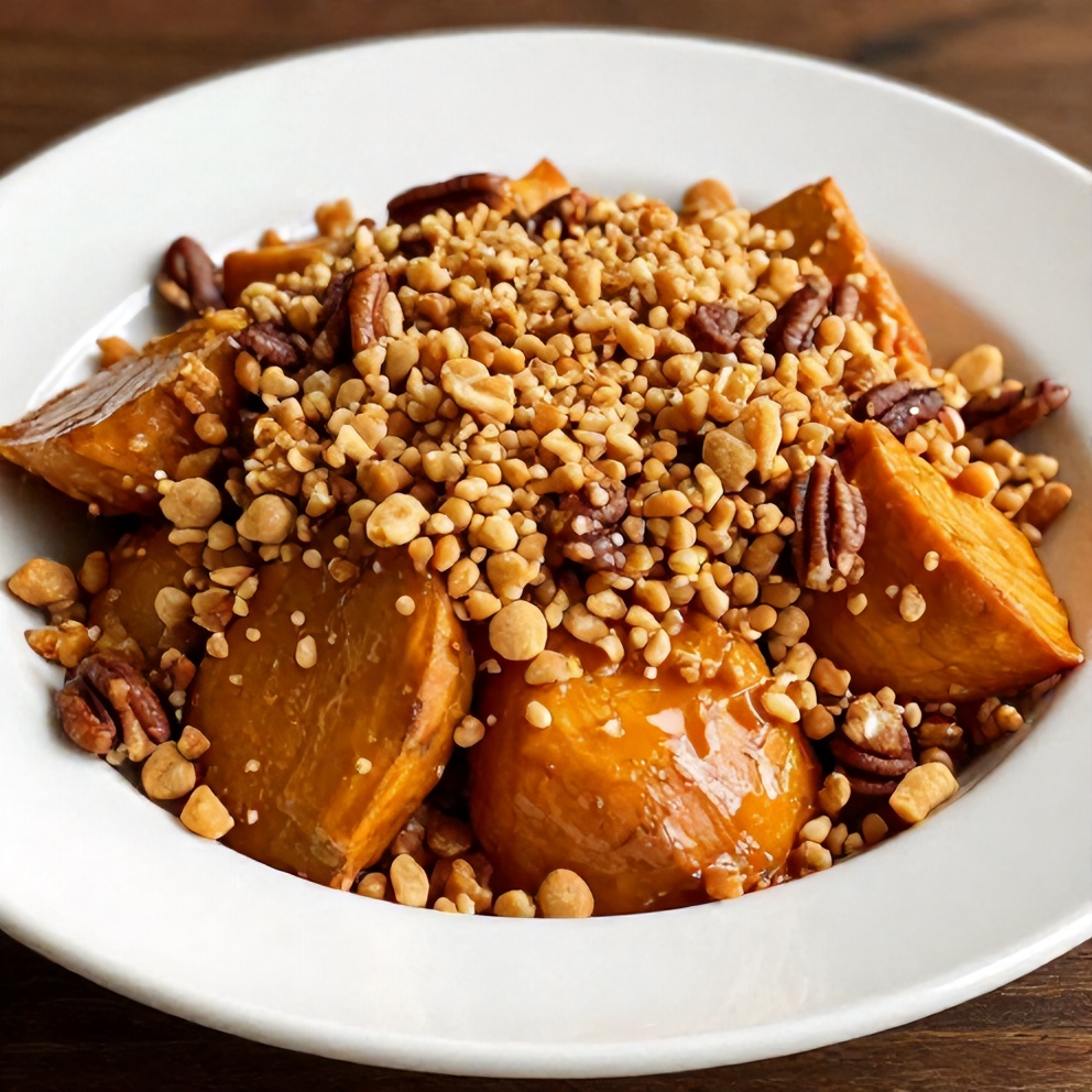 Sweet Potato Casserole with Crunchy Pecan Topping