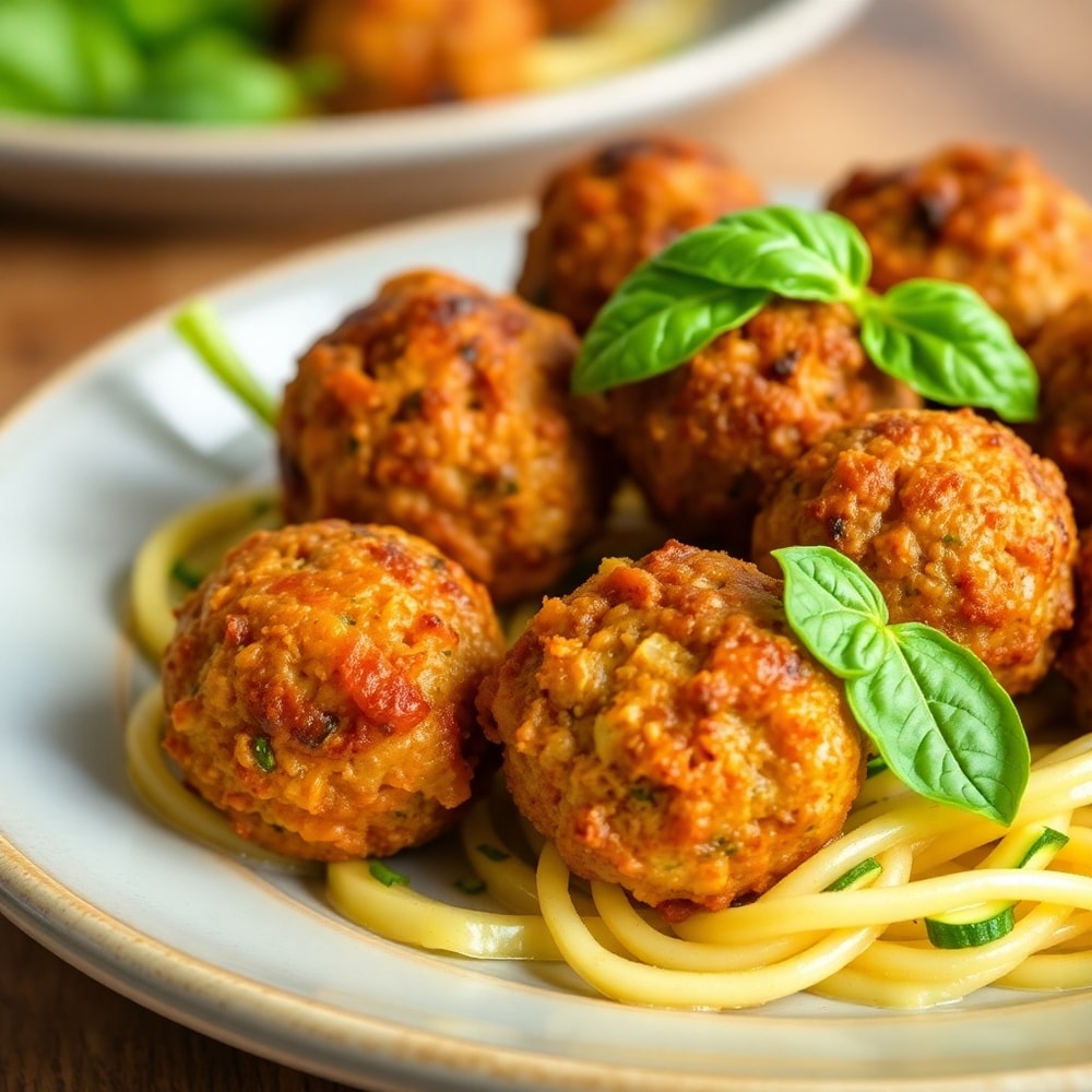 Plated Air Fryer Turkey Zucchini Meatballs