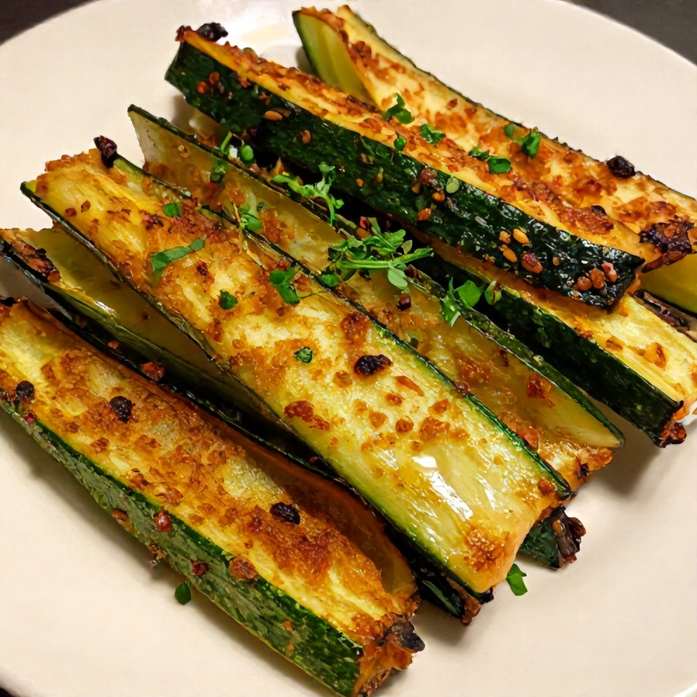 Parmesan crusted zucchini fries on a plate