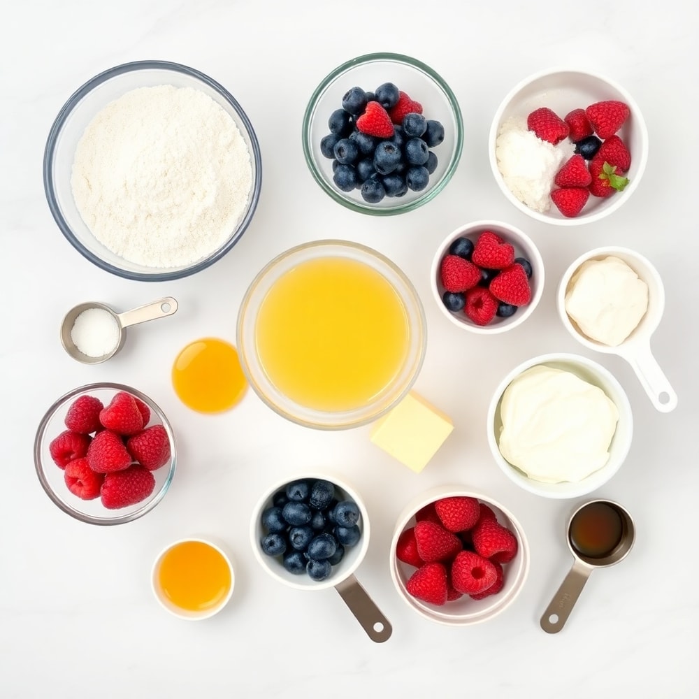 Raw ingredients for berry cream cheese muffins