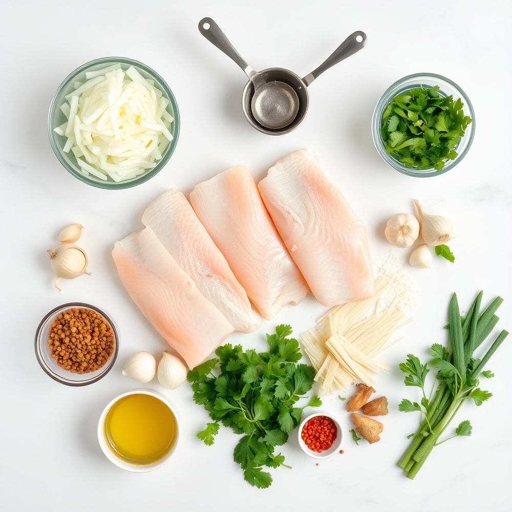 Raw ingredients for Burmese Mohinga Fish Noodle Soup