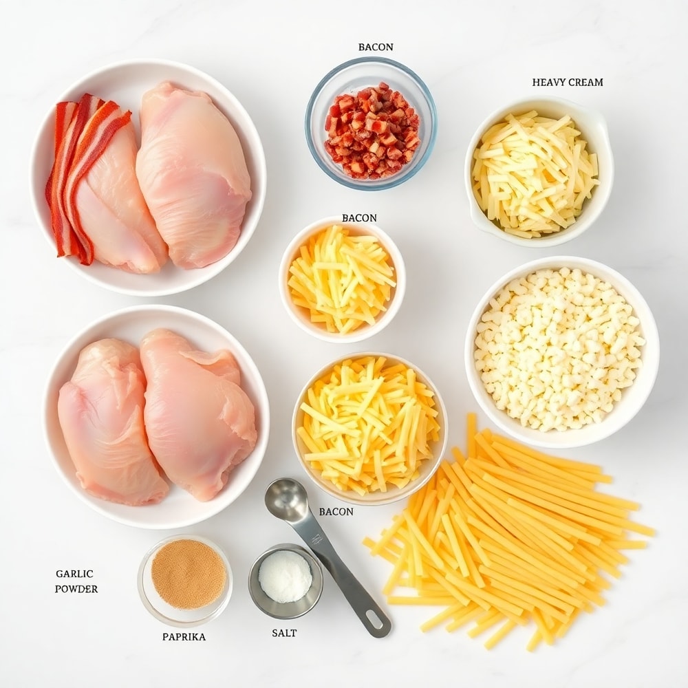 Raw ingredients for Crack Chicken Pasta laid out