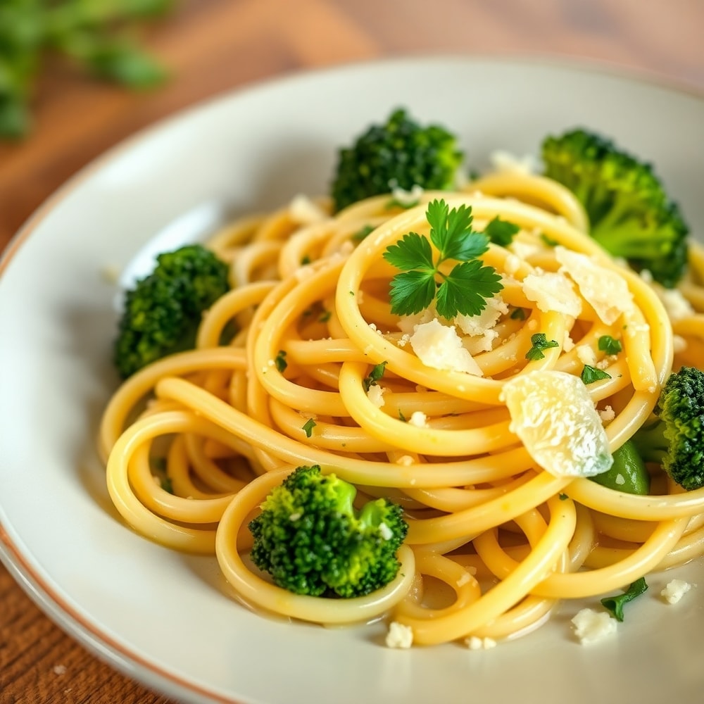 Lemon Mafaldine Pasta with Broccoli