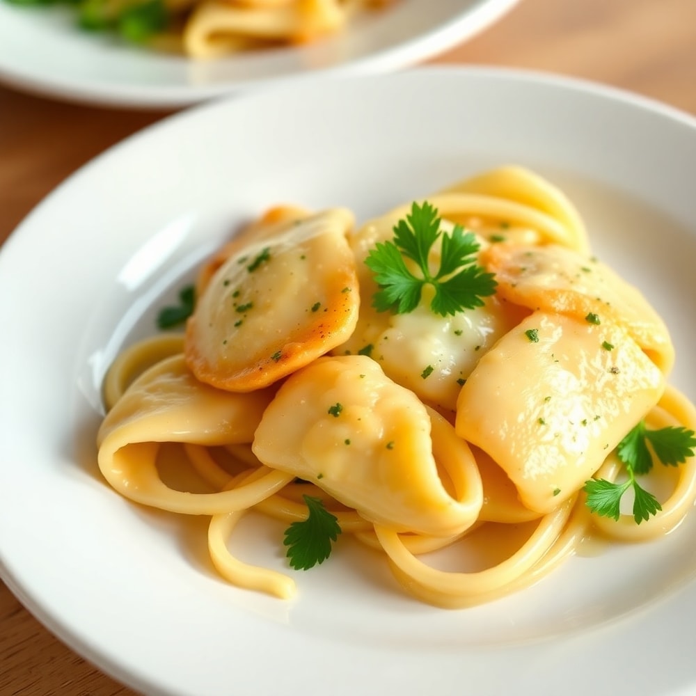 Plated Mozzarella Garlic Butter Chicken Bowties