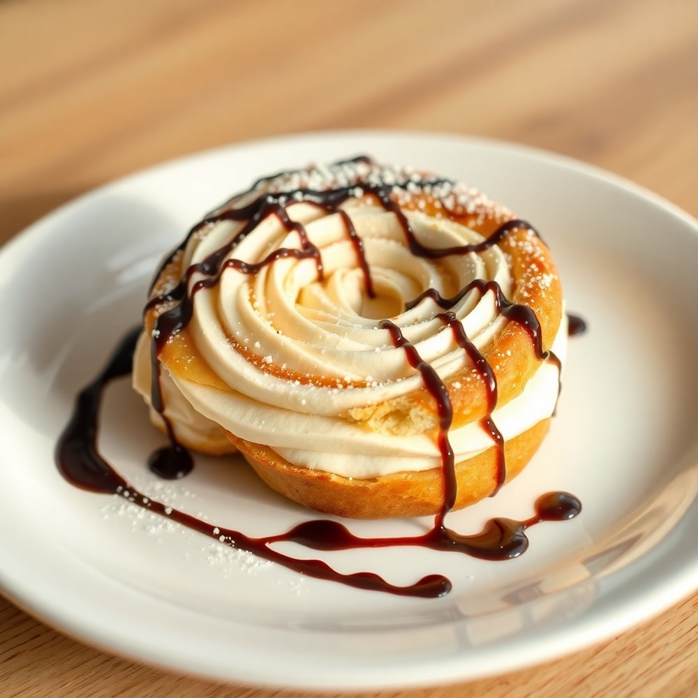 Sliced creamy swirl ice cream bread treat on a plate