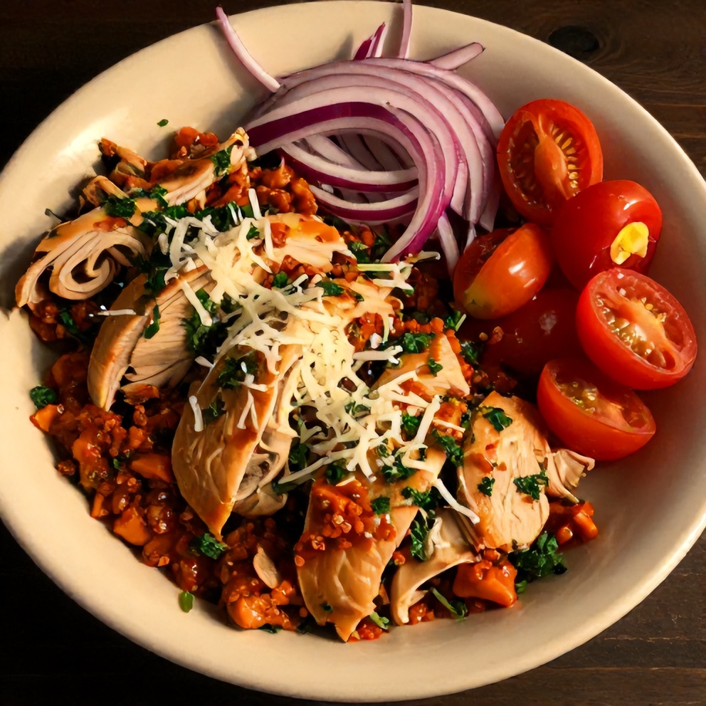 Plated Banza Chicken Bowl with Calabrian Chili Sauce