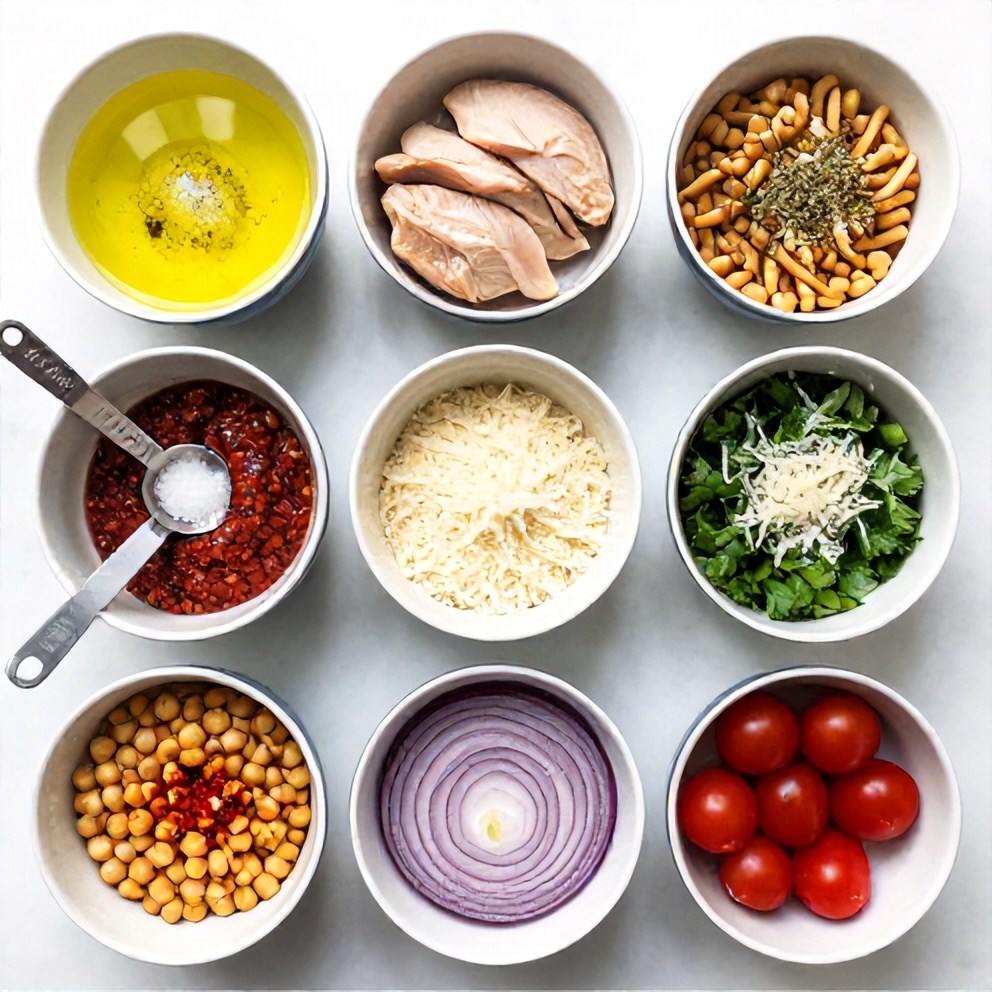 Raw ingredients for Banza Chicken Bowls