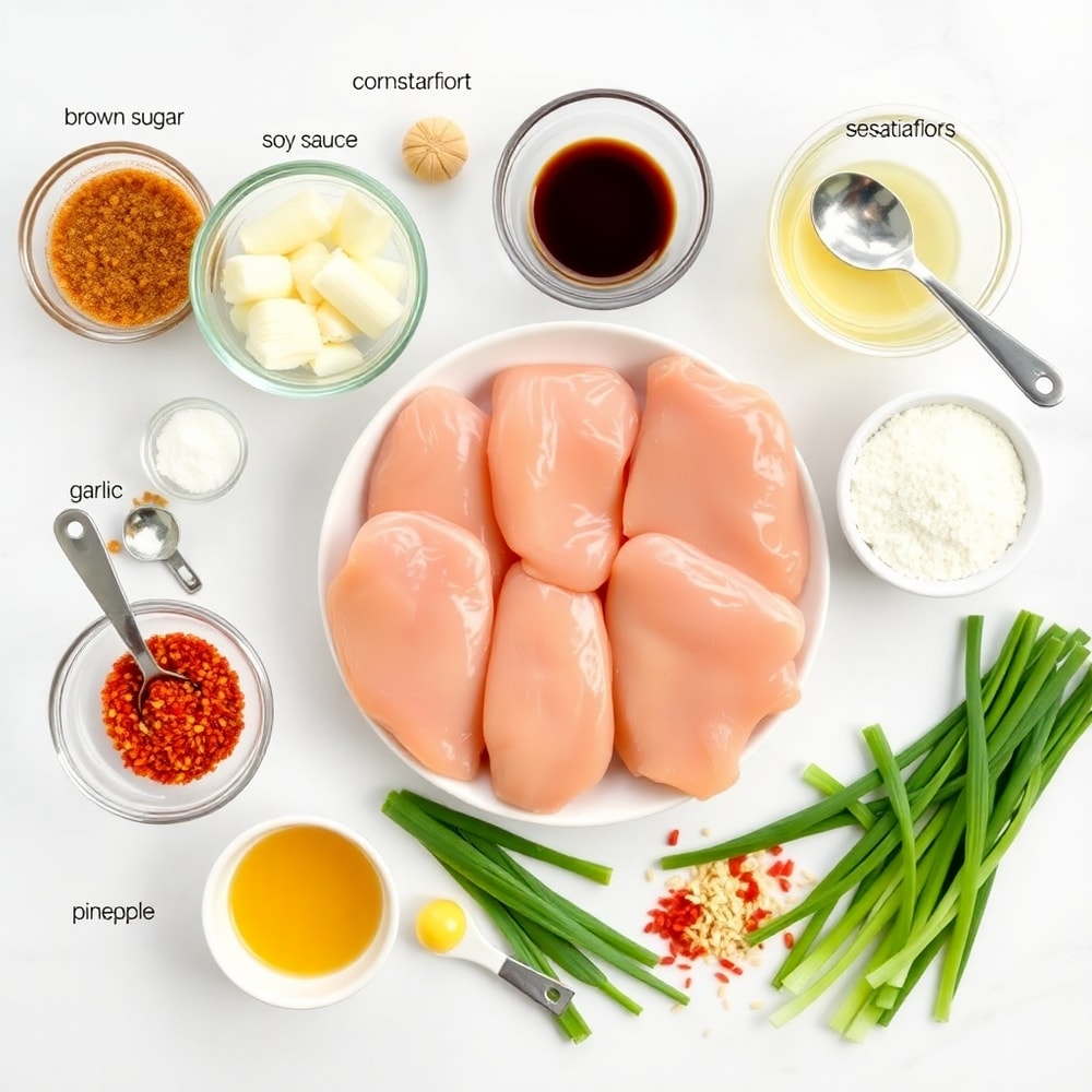 Raw ingredients for Brown Sugar Pineapple Chicken
