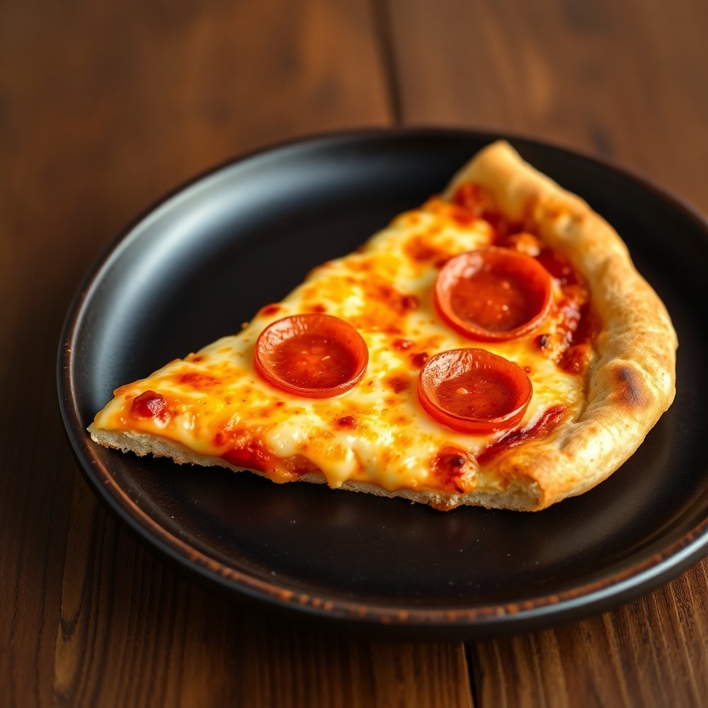 A slice of Crispy Cast Iron Skillet Pizza on a plate