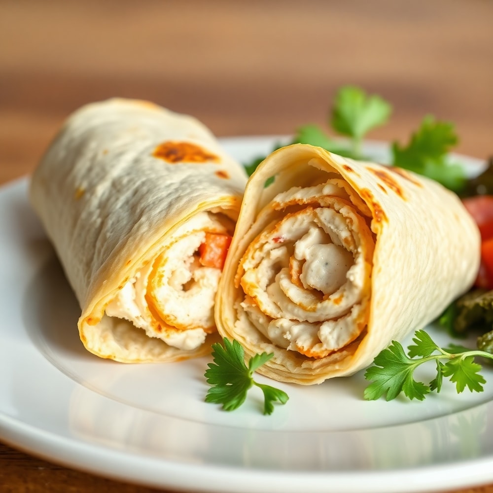 Golden Chicken Caesar Wraps on a Plate