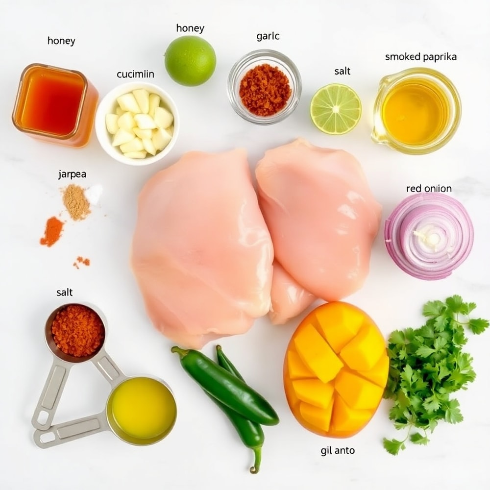 Raw Ingredients for Honey Lime Chicken with Mango Salsa
