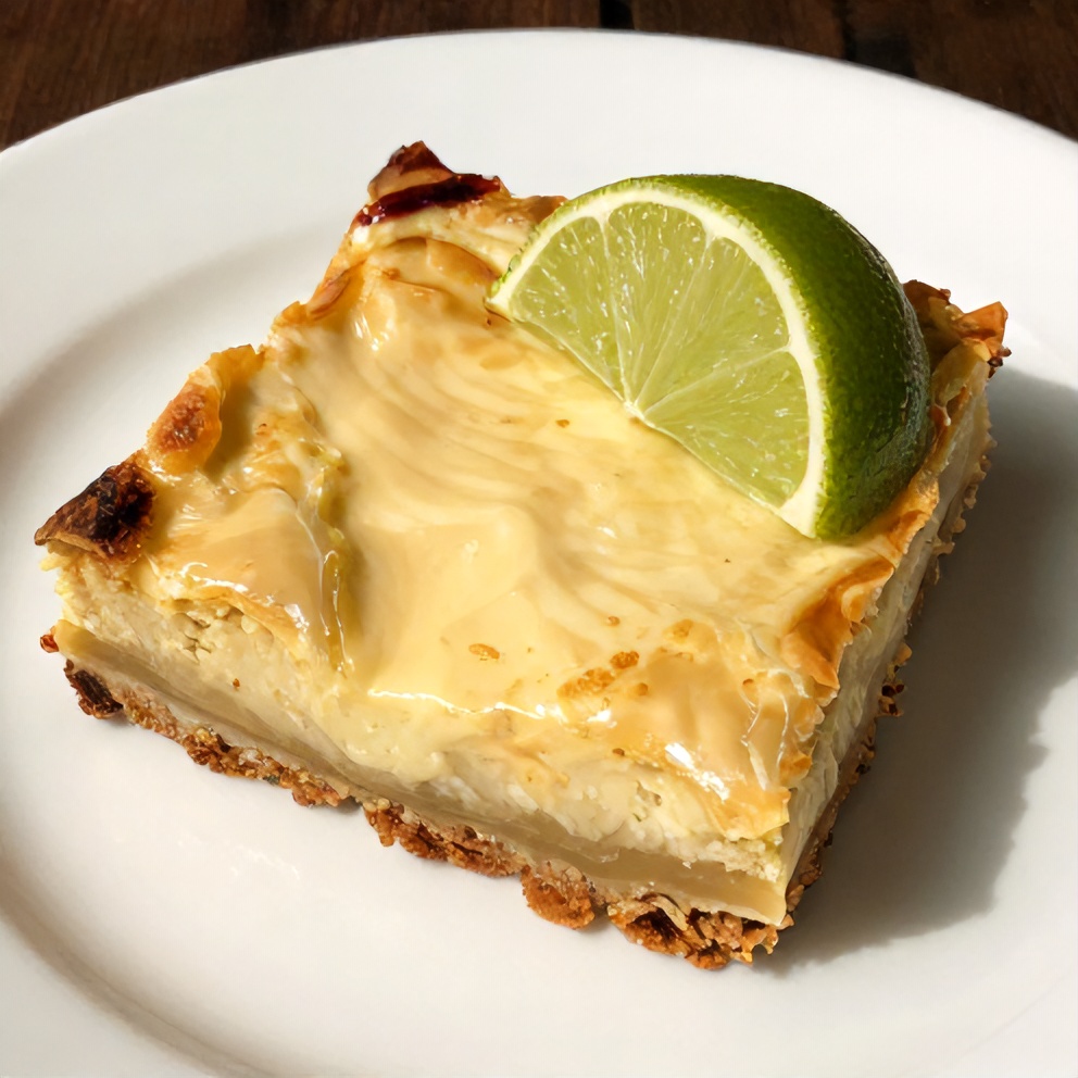 Crispy Key Lime Pie Bars with a lime wedge garnish