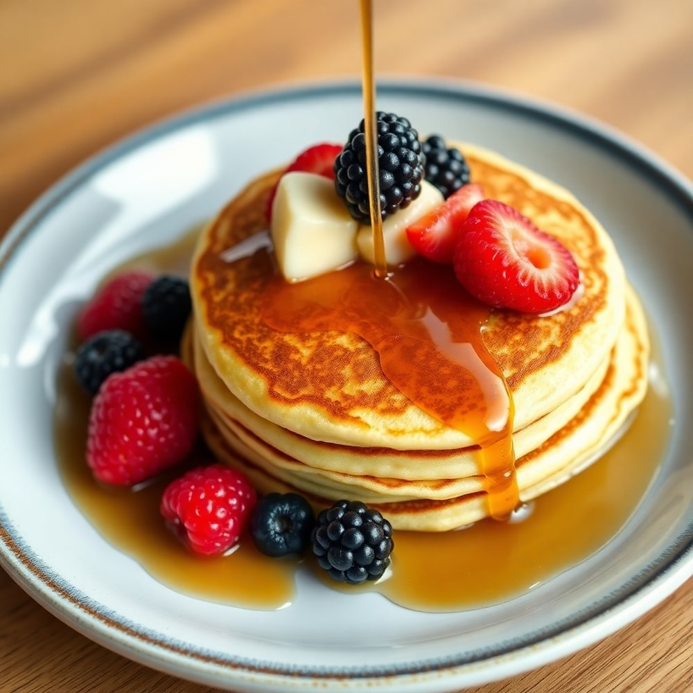 Stack of crispy lion pancakes with syrup