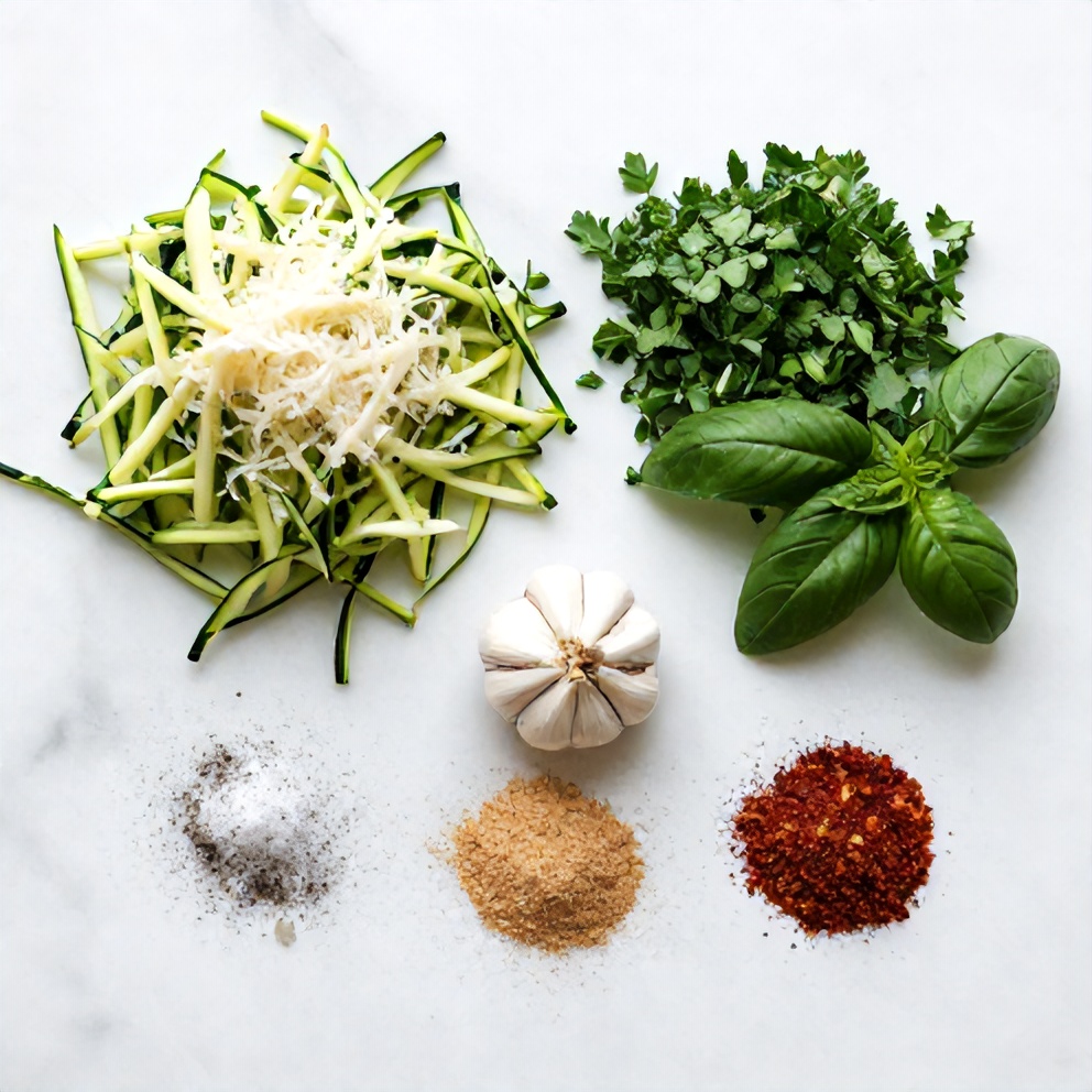 Raw ingredients for Crispy Parmesan Zucchini Fritters