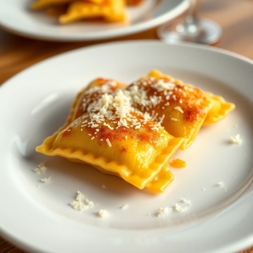 Plated serving of Crispy Ravioli Appetizer on a white plate