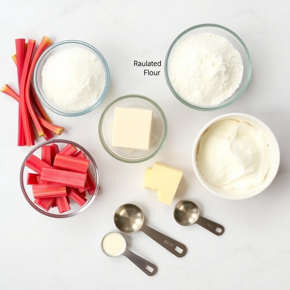 Raw ingredients for Rhubarb Bars with Cream Cheese