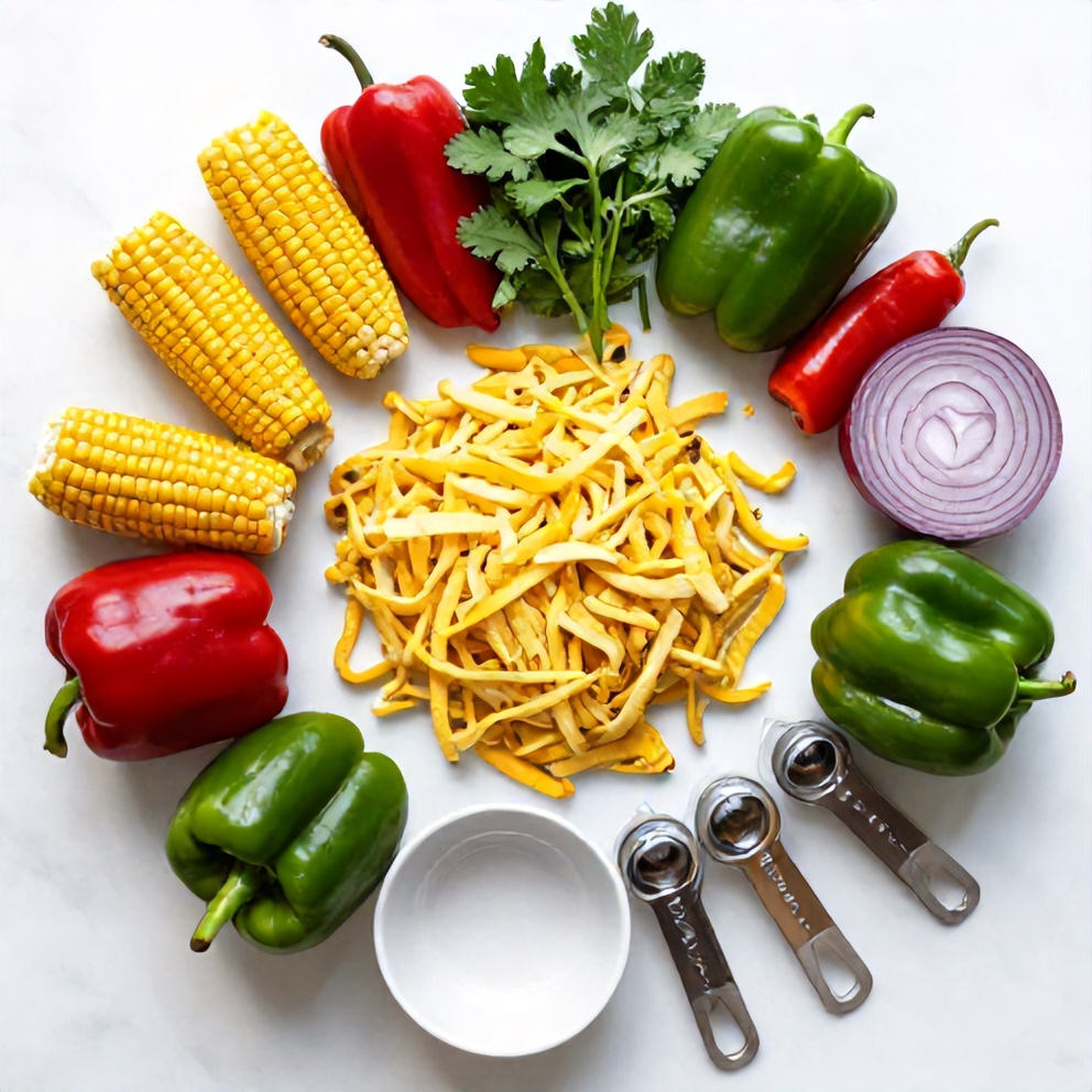 Raw ingredients for shoestring corn salad