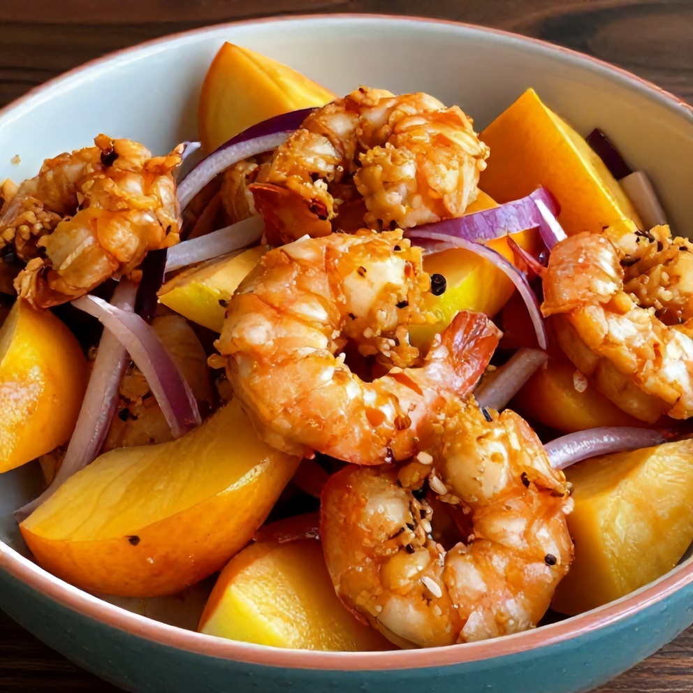 Spicy Shrimp with Peach Salad