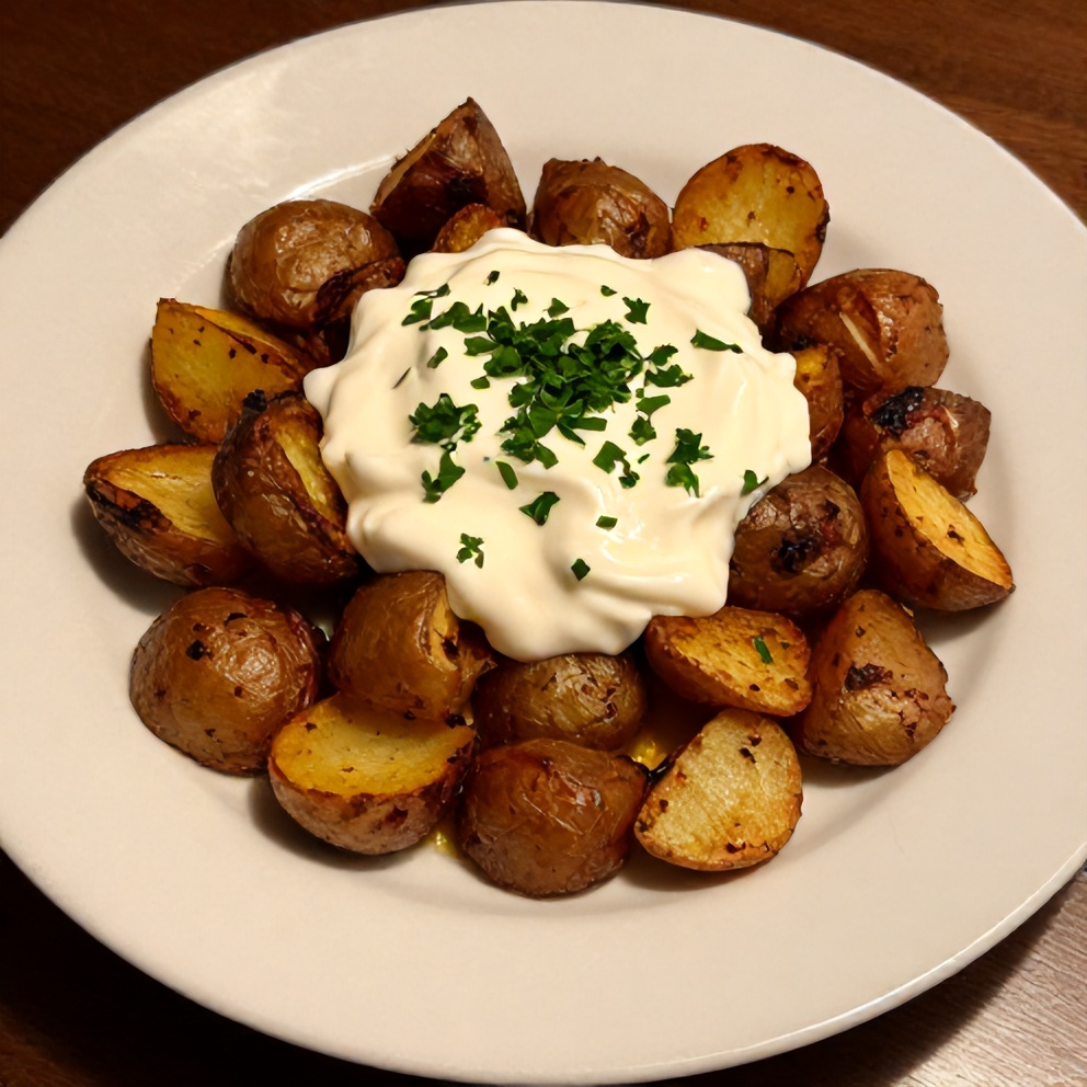 Plated Za’atar Smashed Potatoes with Tahini Yogurt