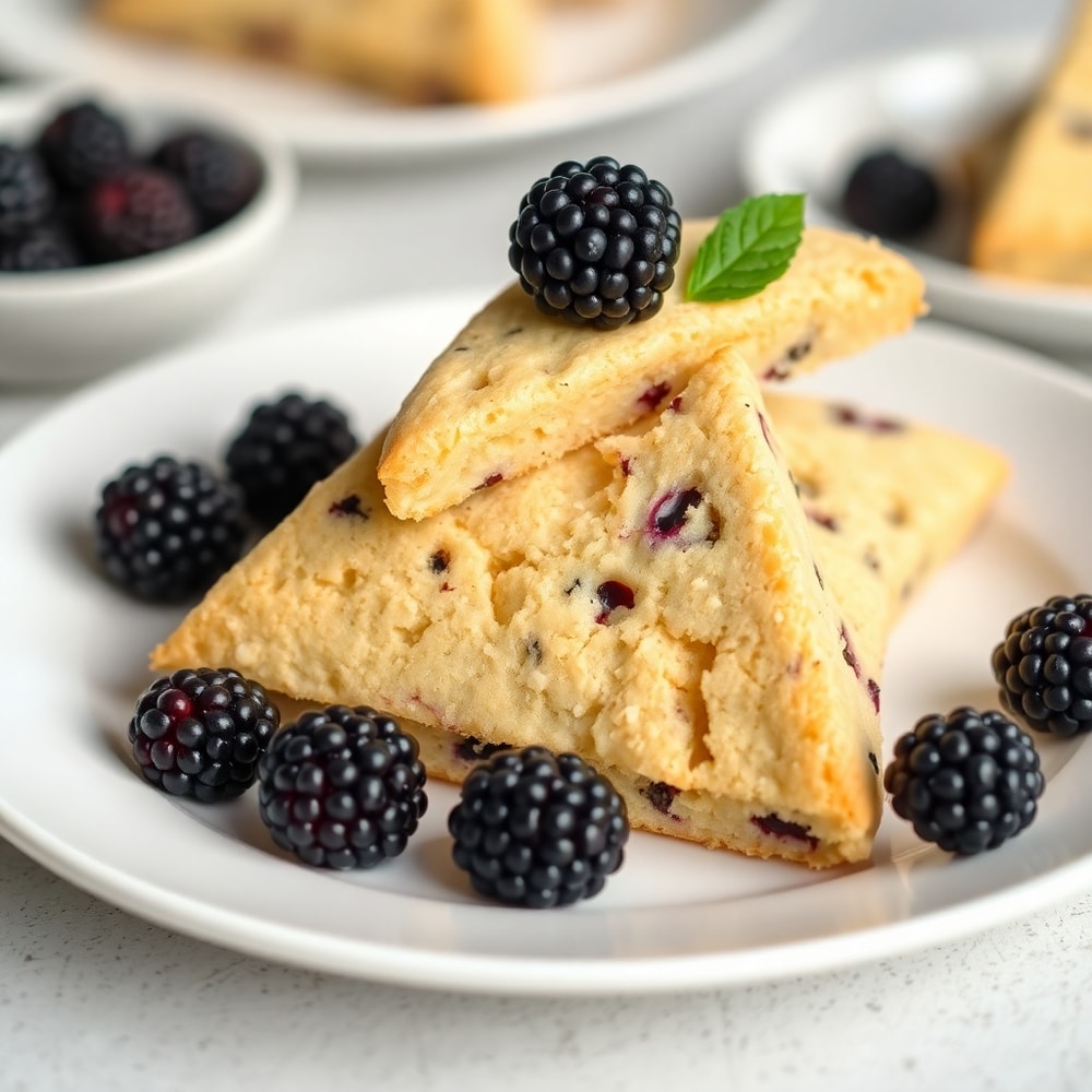 Blackberry Shortbread Wedges on a white plate with a fork