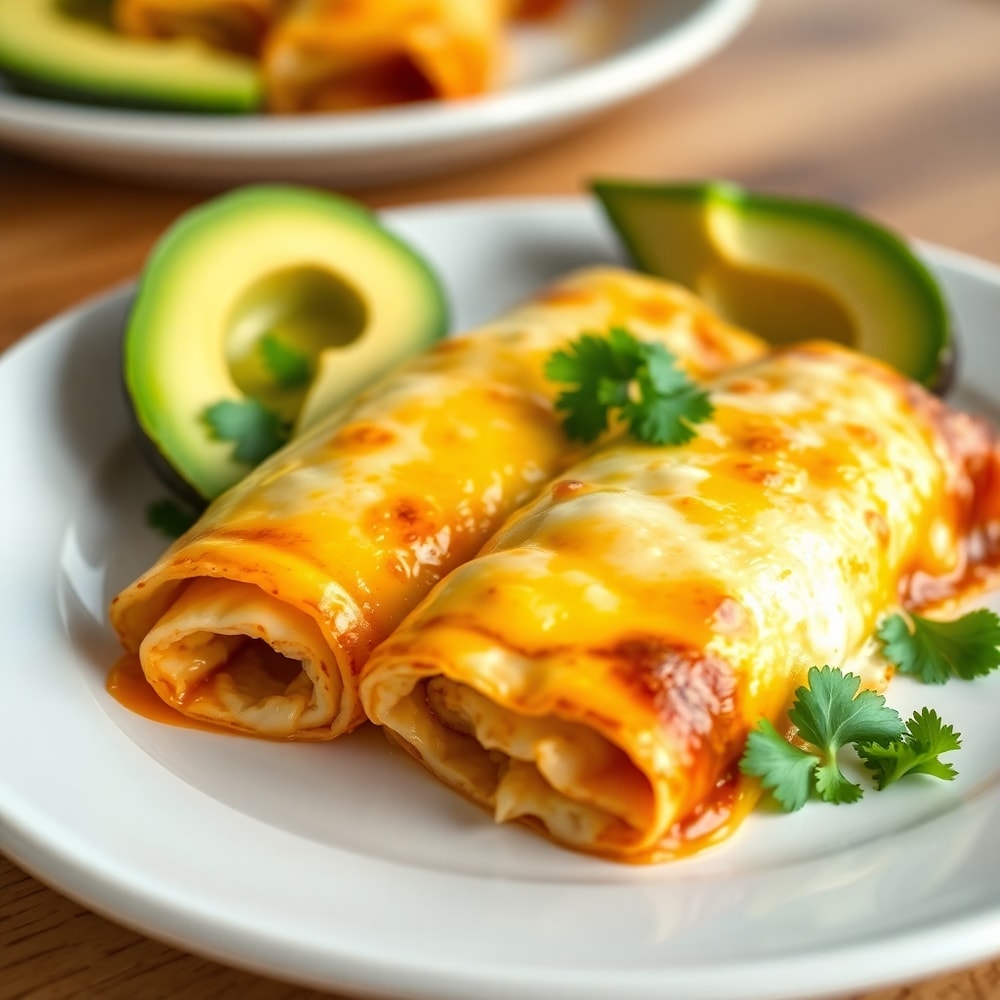 Plated Easy Breakfast Enchiladas with avocado