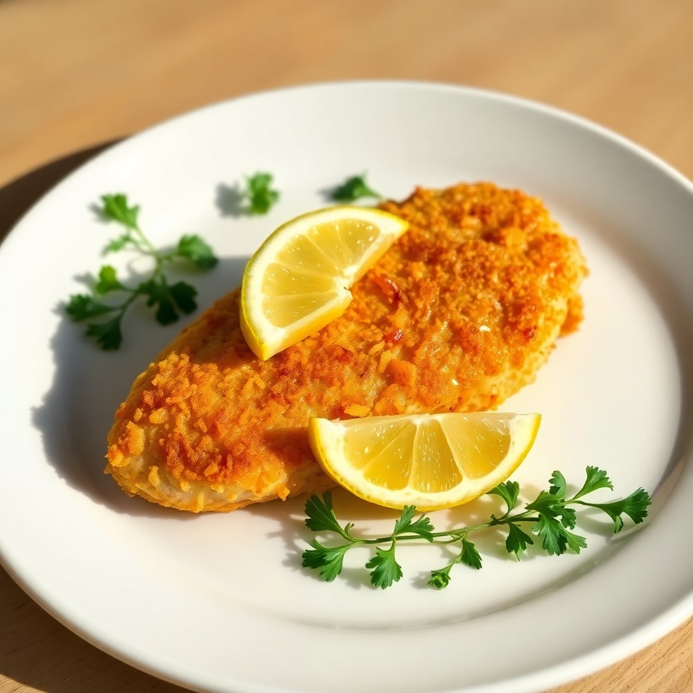 Plated Easy Chicken Kiev with lemon wedges