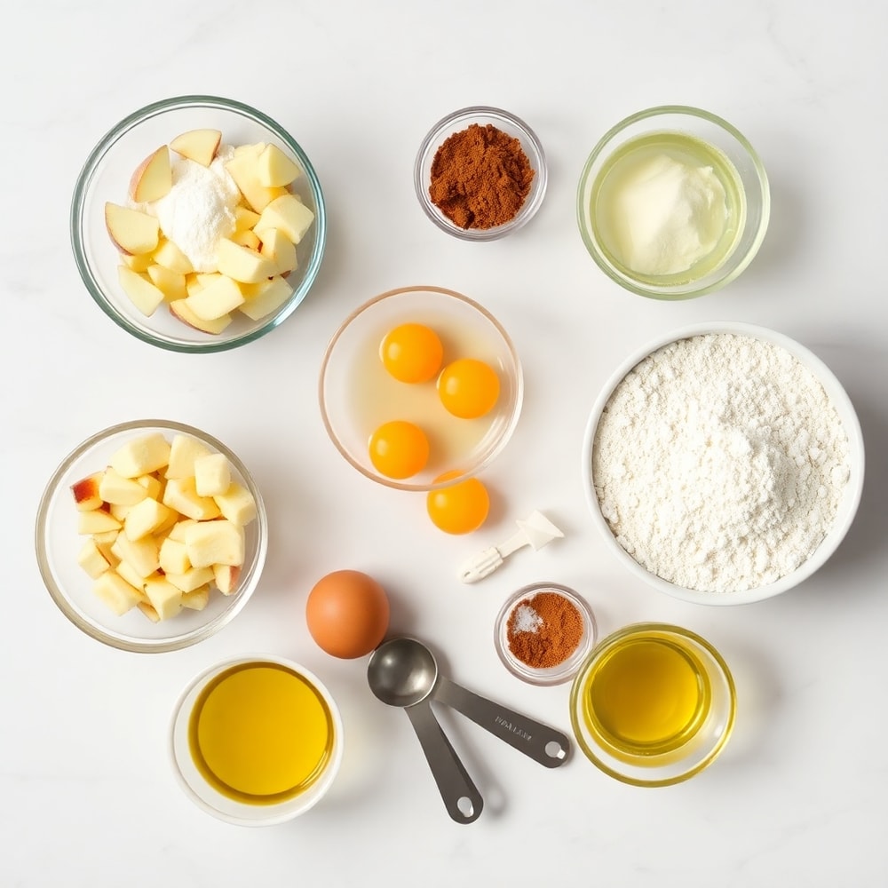 Ingredients for Easy Cinnamon Apple Bread on a marble surface