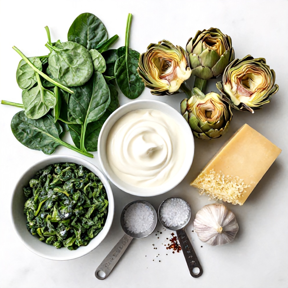 Raw Ingredients for Creamed Spinach Artichokes