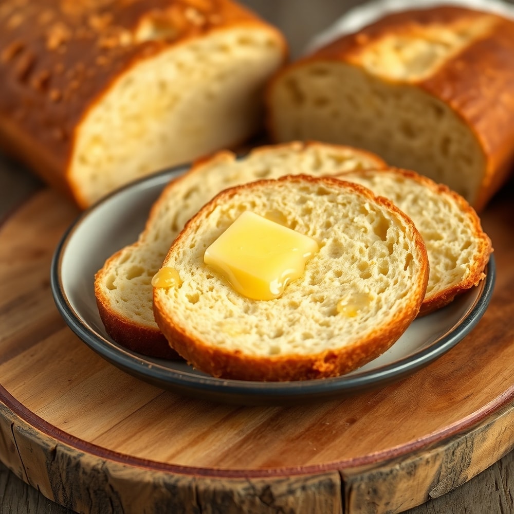Sliced crockpot bread with melted butter