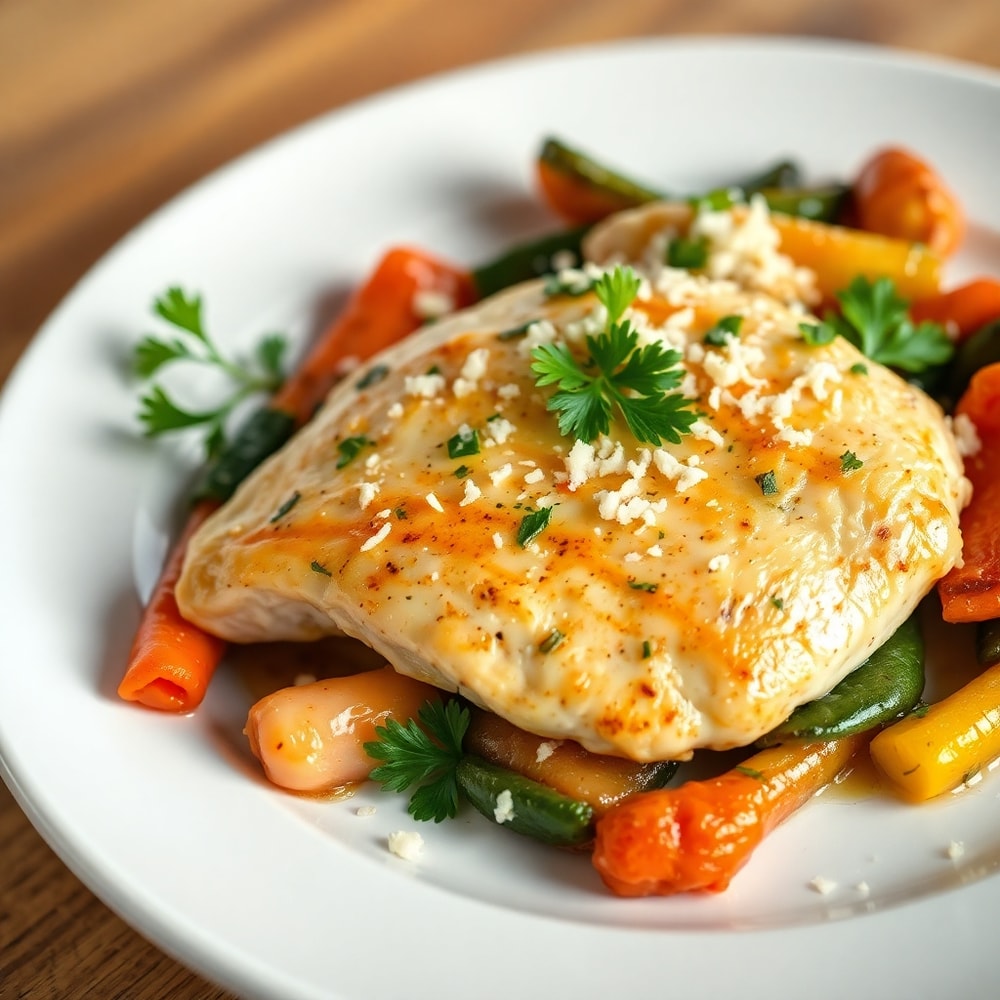 Easy Crockpot Garlic Herb Chicken & Veggies Plated