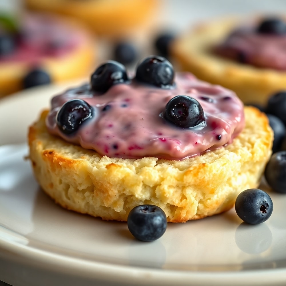Homemade blueberry butter on a toasted biscuit