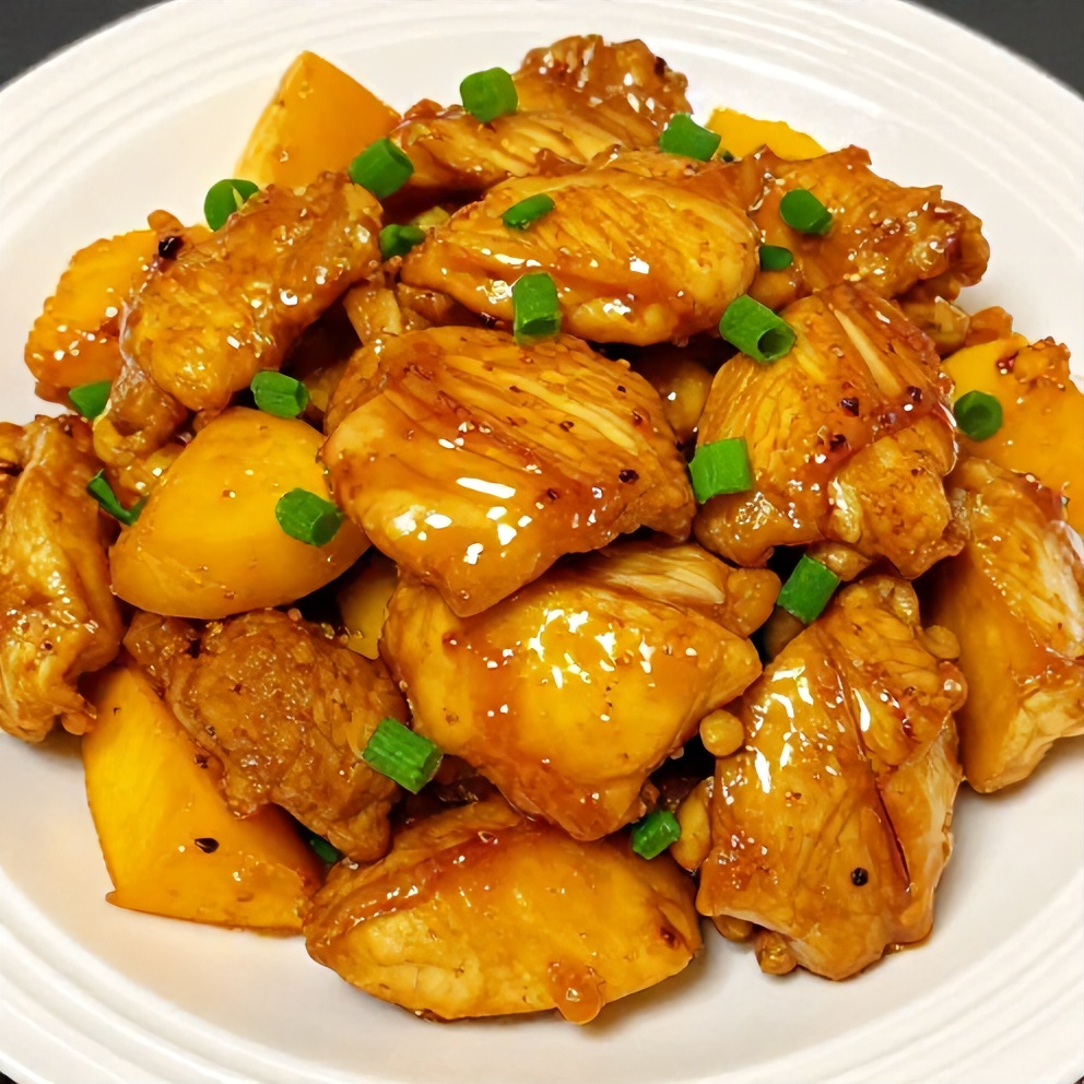 Plated Mango Glazed Chicken with green onions